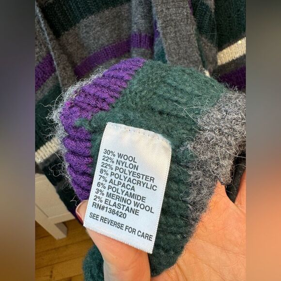 Per Se Merino Wool women’s luxury open front long cardigan size M-L green purple - Picture 4 of 17